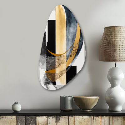 Glam Art Deco Abstract I - Art mural asymétrique abstrait en métal, impression d'art en forme unique noire