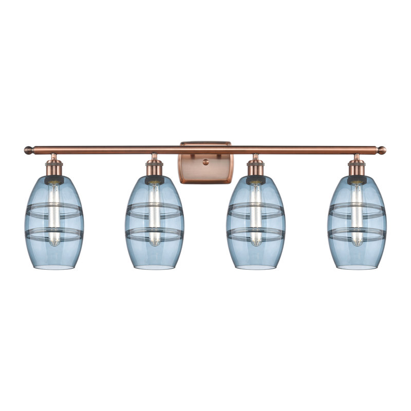 Éclairage pour meuble-lavabo 4 lumières 36 po Ballston - Dundrod, Cuivre antique, Bleu princesse