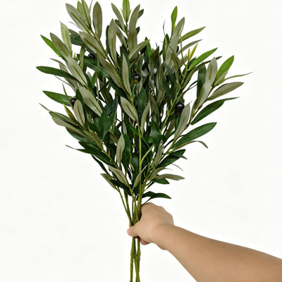 3 Pack Artificial Olive Branches, 31.5 Inch Flexible Bendable Faux Olive Stems with Olive Fruits, Realistic Fake Greenery Branches for Vase, Home Kitchen Farmhouse Office Wedding Table Decor, Indoor Artificial Plant Decoration
