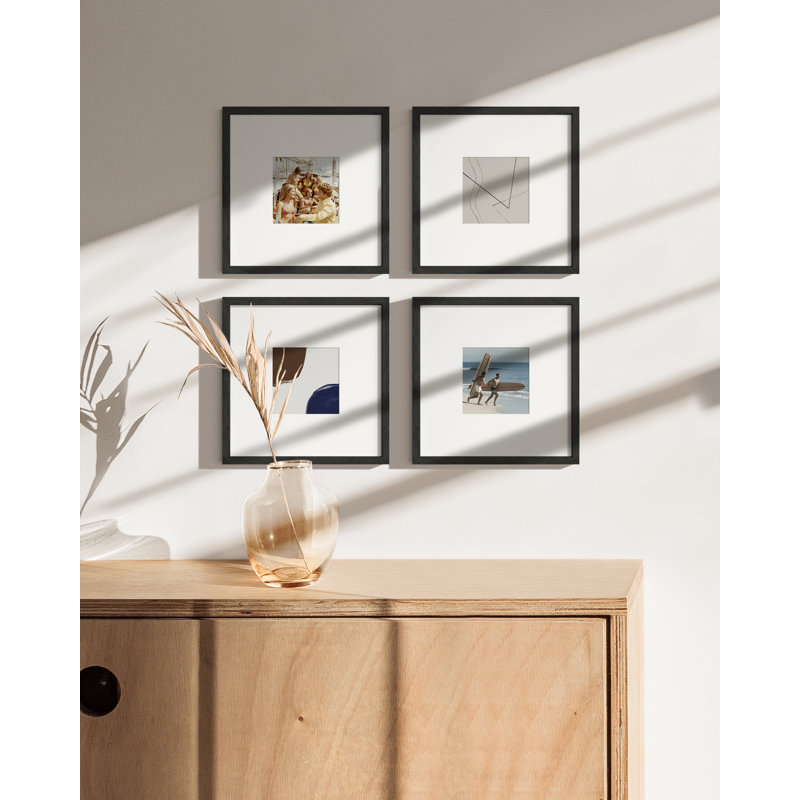 Cadre photo en bois - ensemble de 4, Noir, 8 po x 8 po avec tapis pour 4 po x 4 po