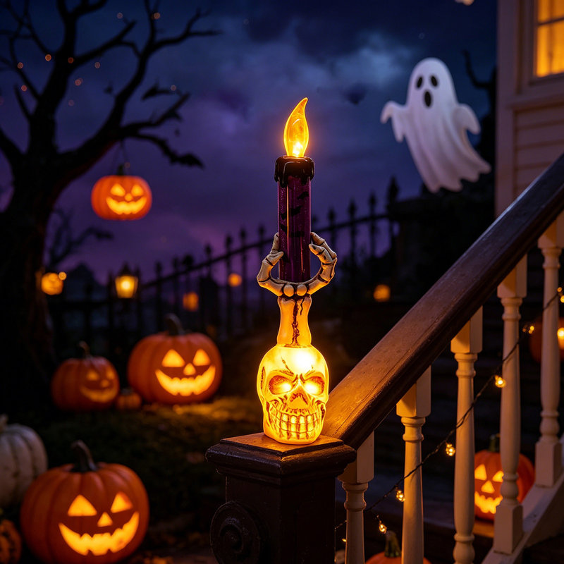 Veilleuse Halloween crâne bougie à piles squelette main chandelier lampe décoration de table pour fête à la maison intérieur décoration de la maison Spooky