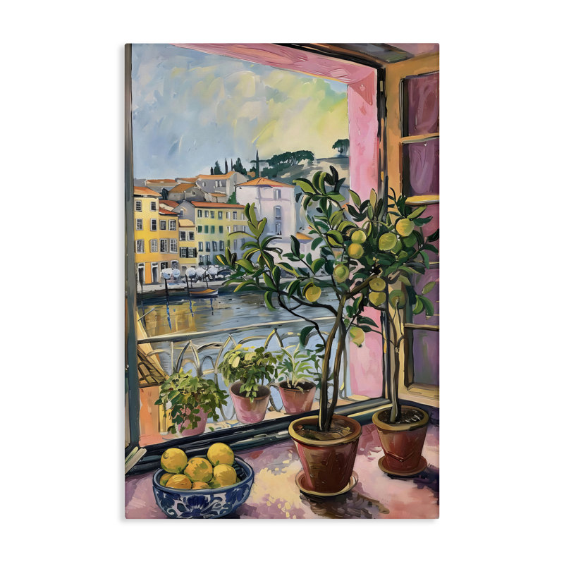 City Citrus Window Scene Canvas, design by LSR Design Studio, 24" H x 16" W
