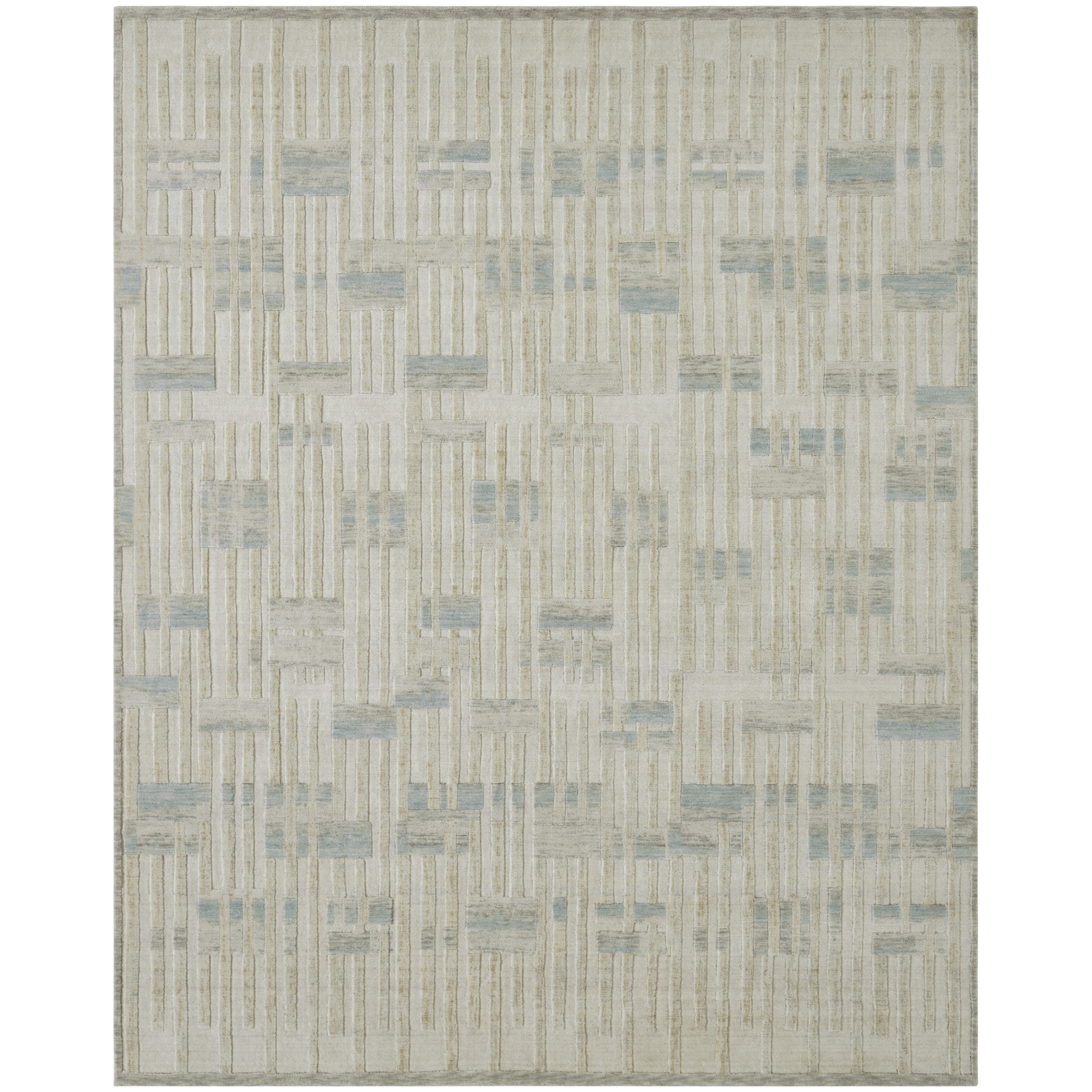 Wool Rug, Rectangle 13' x 18', Cream/Sand/Azure Abstract