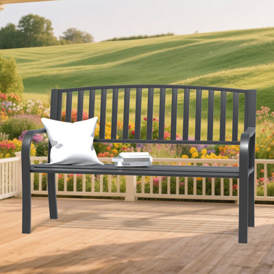 50.5'' L Outdoor Bench, Rustproof Metal Garden Bench with Ergonomic Backrest&Armrests, 2 Pack