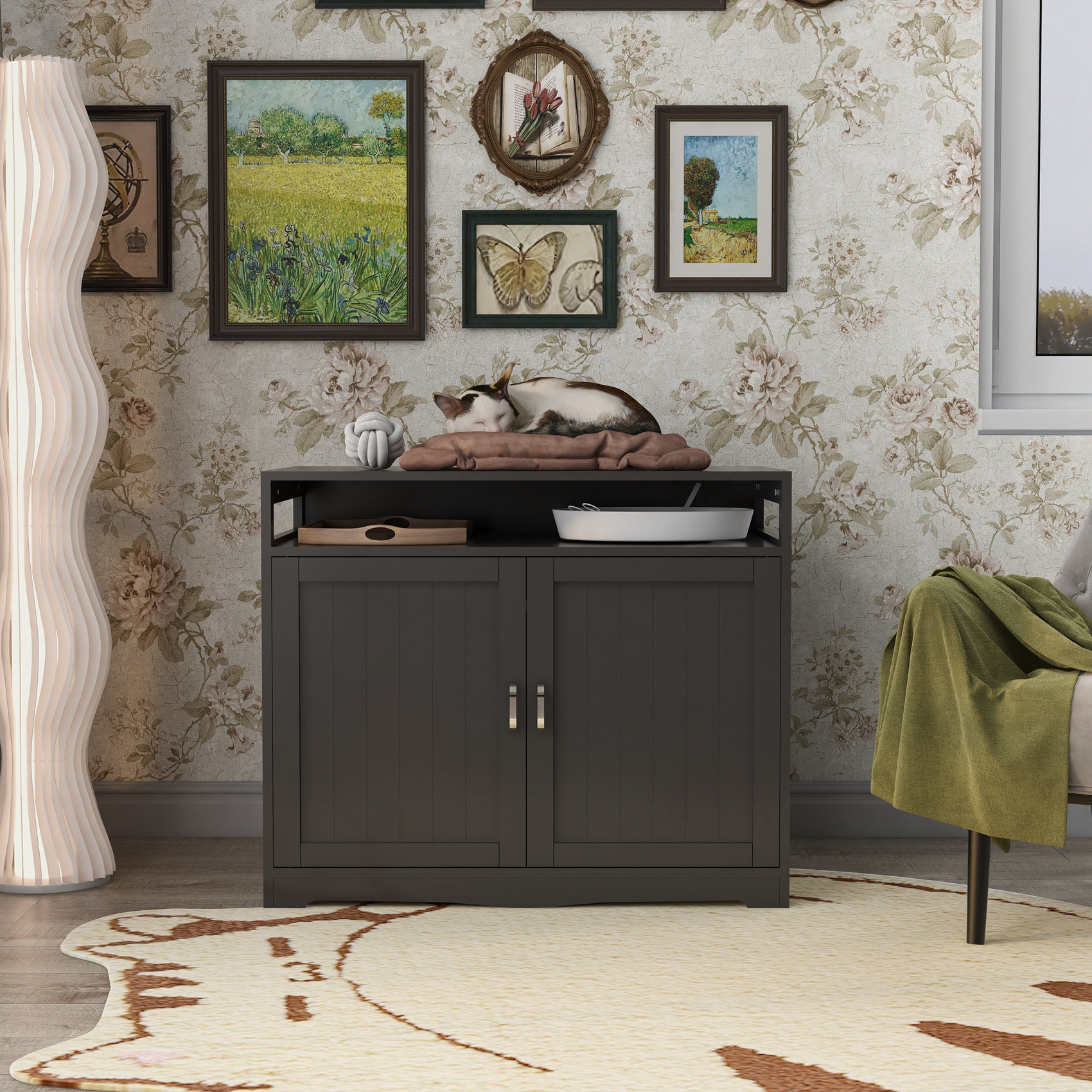 Tucker Murphy Pet™ Grey Cat Litter Box Furniture Stylish Enclosure