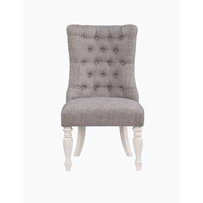 Chaise avec accoudoirs Florian (ensemble de 2), tissu gris et finition blanc antique