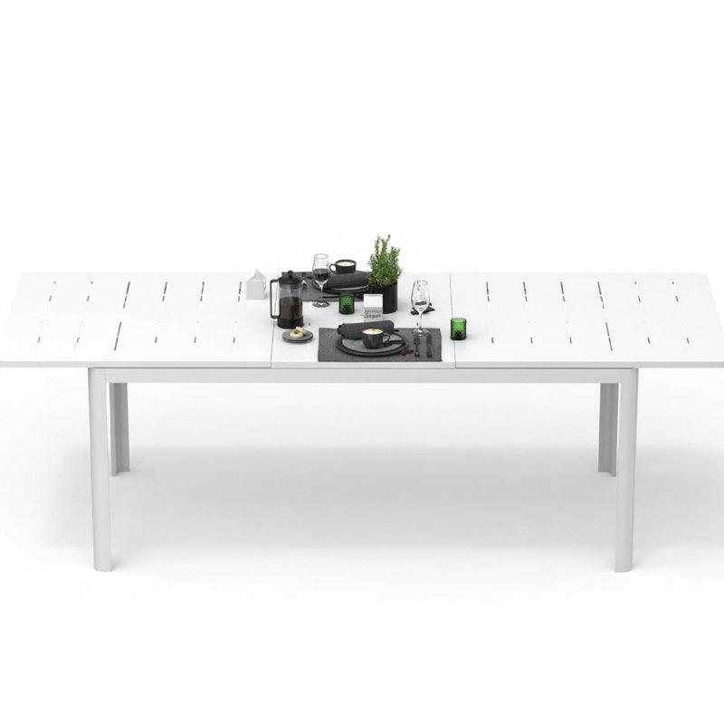 Table d'extérieur extensible en aluminium et métal blanc pour 6 à 8 personnes, blanc et blanc