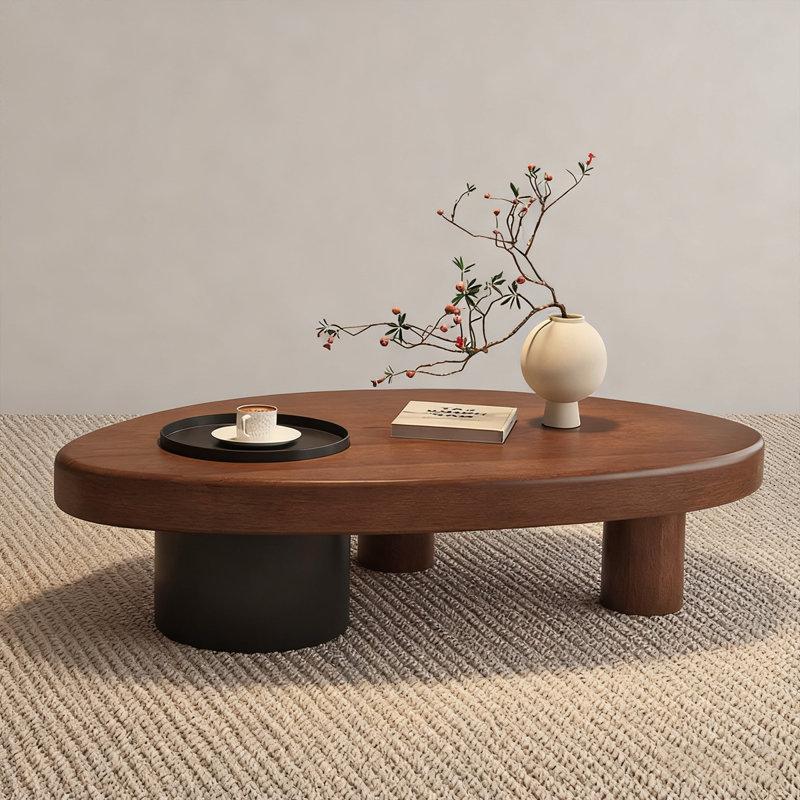 Table basse rétro en bois massif noyer, H 13,39 po x L 39,37 po x l 23,62 po, Noyer