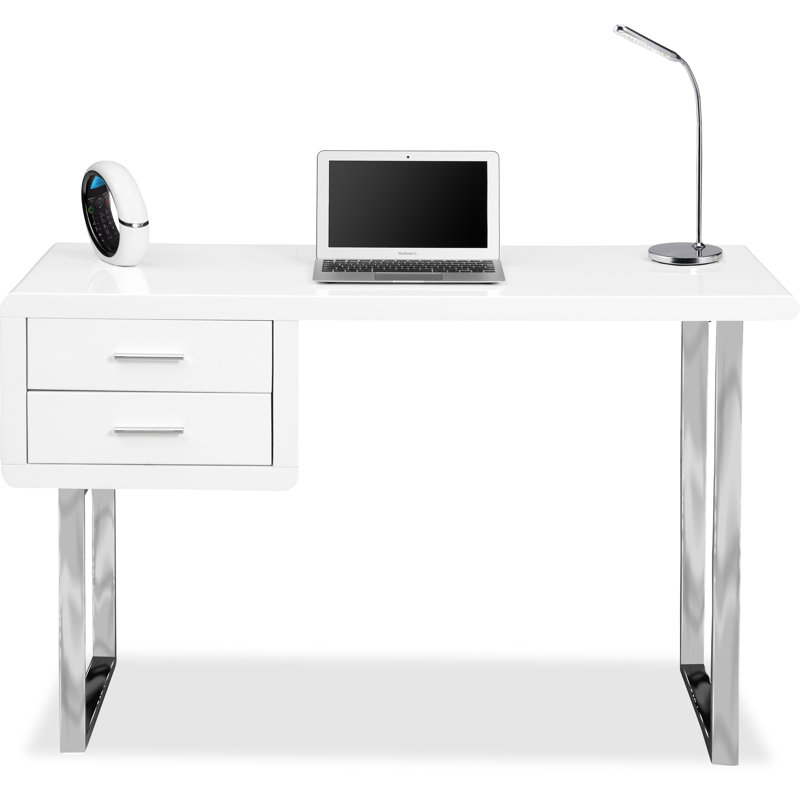 Kreis 120Cm W Rectangle Computer Desk, Silver, White