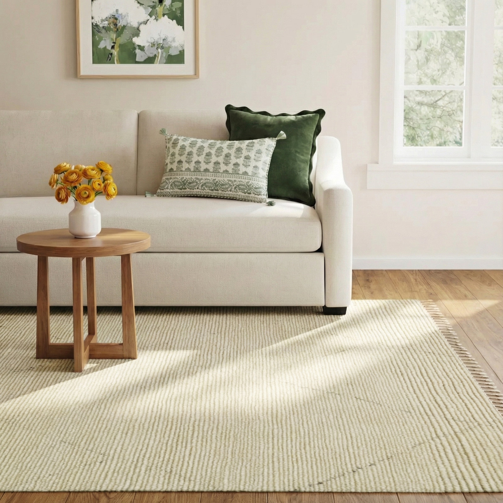 Phineas Cream Dark Brown Hand-Knotted Rug, Rectangle 8' x 10'