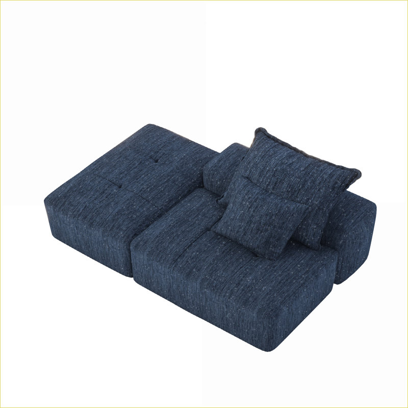 Canapés modulaires | Moderne surdimensionné moderne, chenille étincelante, 2 coussins, sans assemblage, pour le salon | Bleu | mousse + printemps