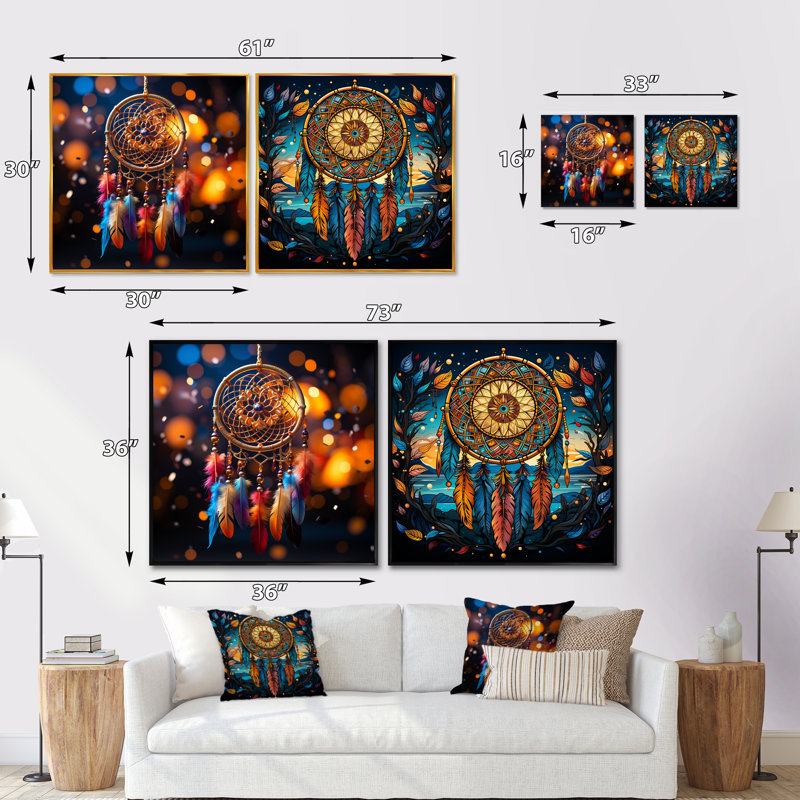 Dreamcatchers Dance - Dream Catcher, ensemble de 2 collages carrés, H 16 po x l 33 po, Toile tendue