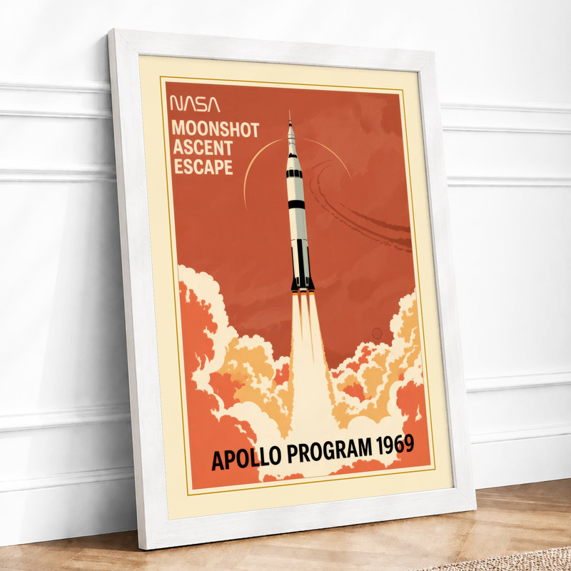 Apollo Moonshot Ascent Retro - Framed Print, A2 - 59.4 x 42.0 cm, White