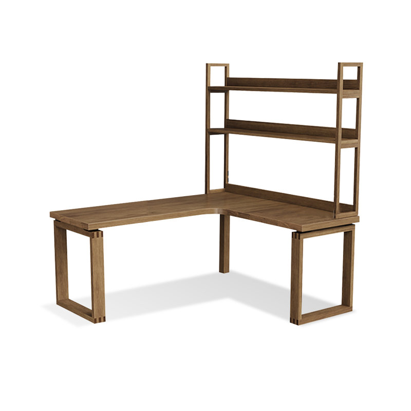 Light-walnut L-Shaped Solid Wood desk, Right Hand Return, 74.8" H x 62.99" W x 47.24" D