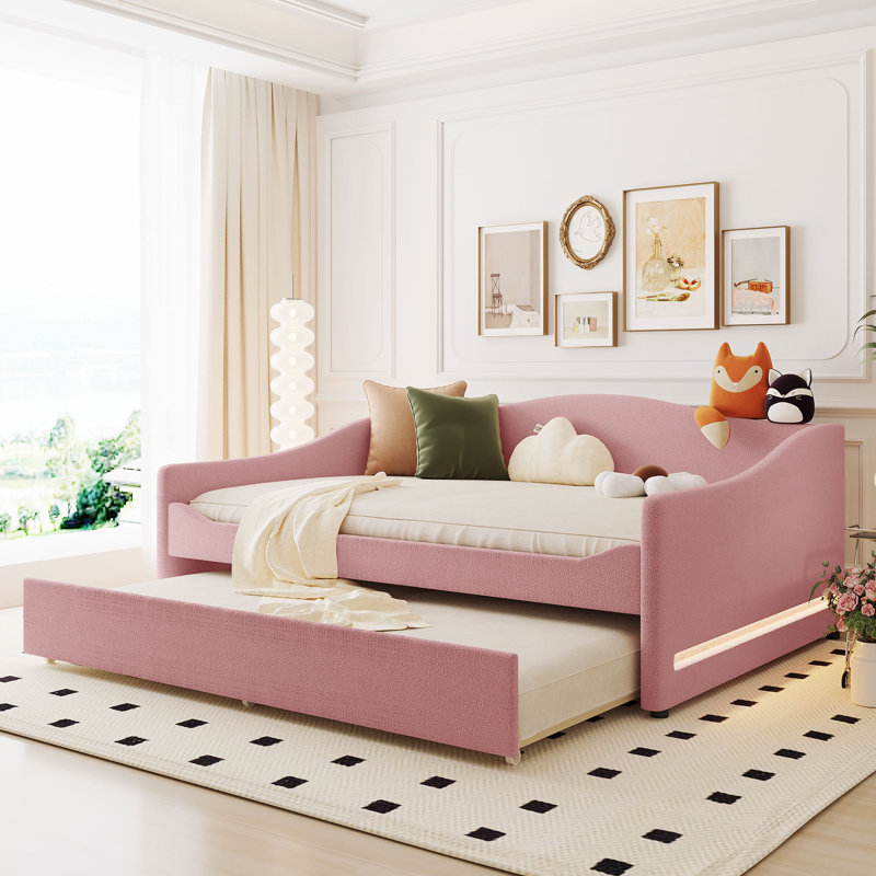 Lit de jour rembourré avec couchette, Lit double, Rose