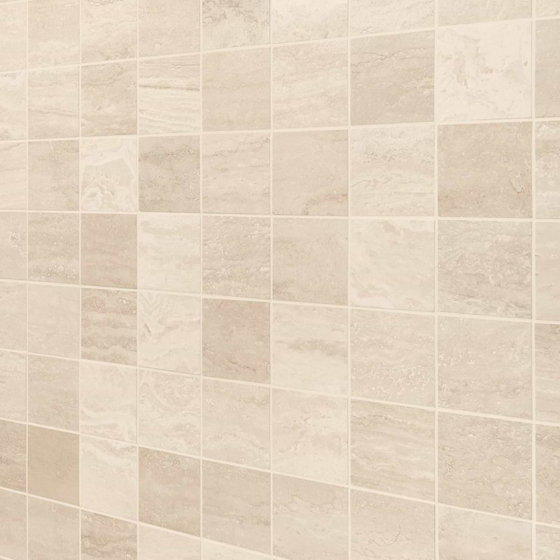 Travertine 4x4 Filled Brushed Vein Cut Tile, Ivory Brushed