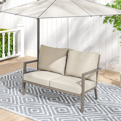 Heim 1-Piece Aluminum Outdoor Loveseat With Beige Cushions