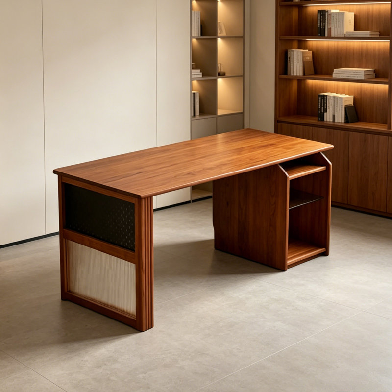 Bureau d'ordinateur brun en bois de pin durable, 29.52" H x 62.99" W x 25.59" D