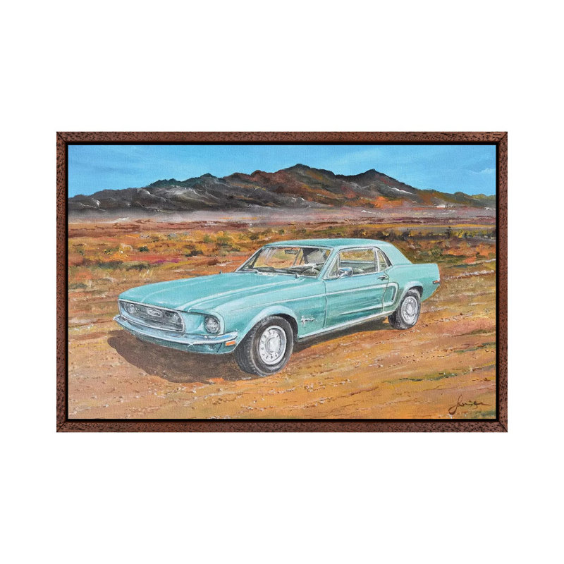 1968 Ford Mustang 1 Piece Painting on Canvas, 45.72cm H x 66.04cm W x 3.81cm D, Classic Brown Wood Floater Framed