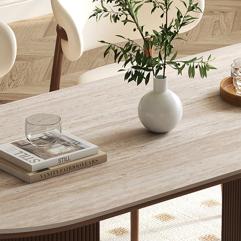 Table de style français, fusion de bois et de pierre, H 29,5 po x L 63 po x l 31,5 po