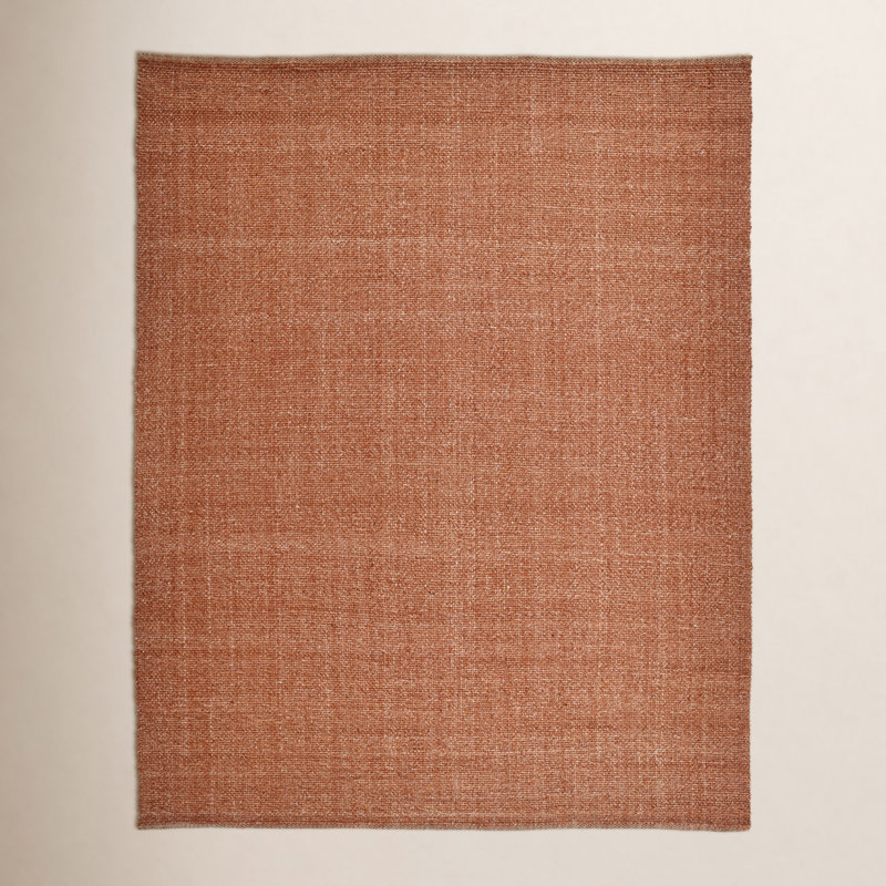 Tapis orange en polyester tissé à la main Rectangle Fleurette, Rectangle de 10 pi x 14 pi