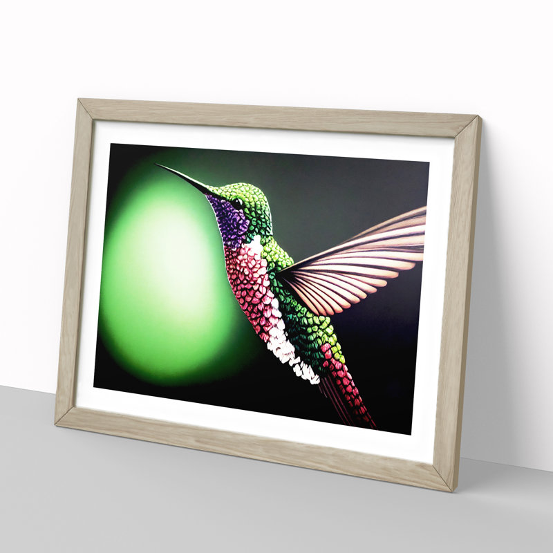 Bold Hummingbird - Single Picture Frame Print, 25cm H x 34cm W x 2cm D, Oak Framed