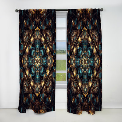 Blue And Gold Exploring Fractal Abstractions II - Fractal Abstract Blackout Curtain - 1 Panels