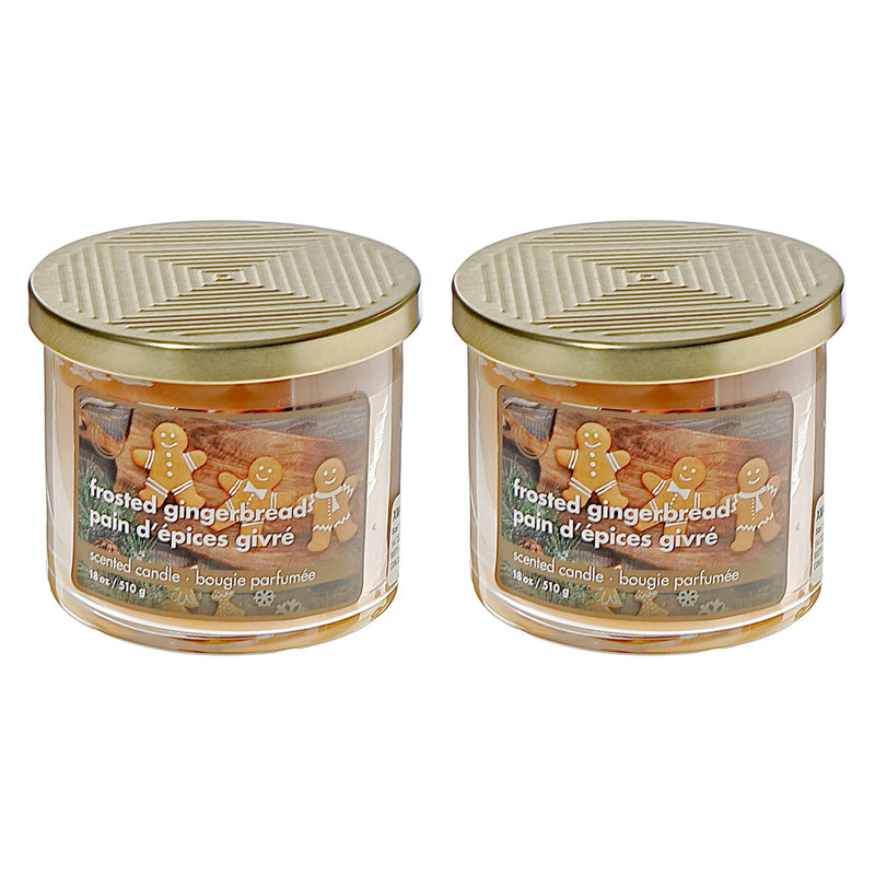 Bougie 14 W 3 Wick Jar avec couvercle en métal (pain d'épice givré) - ensemble de 2