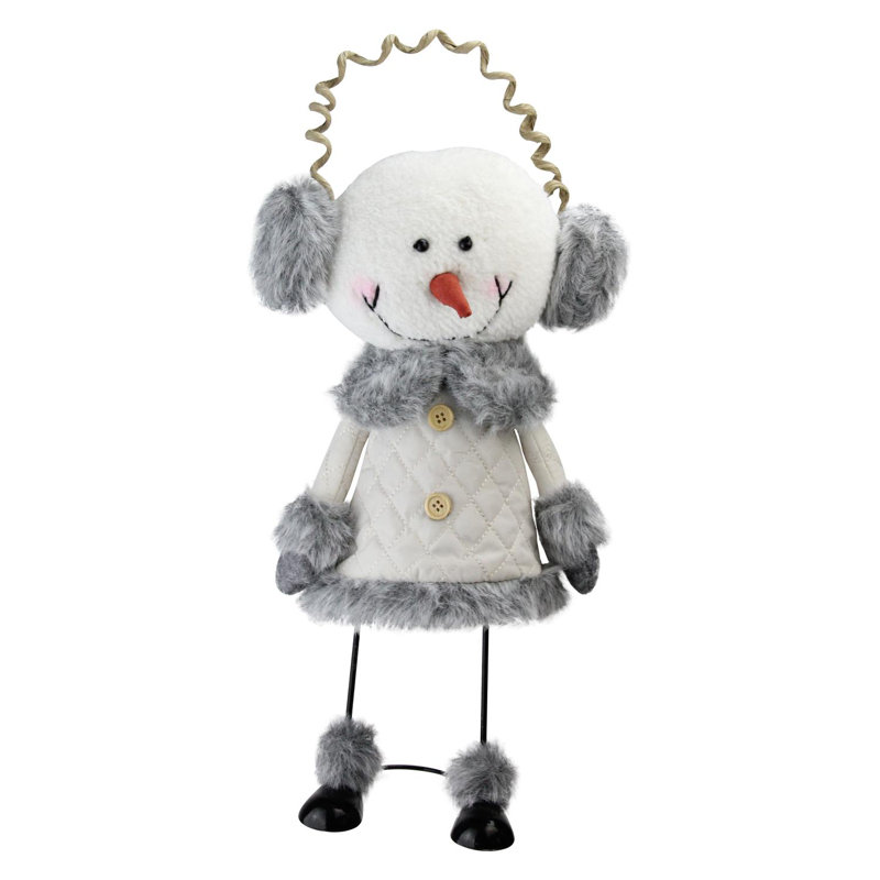 Figurine bonhomme de neige 15,5 "blanc d'hiver et gris fumé avec cache-oreilles