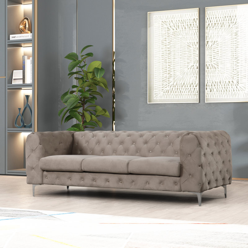 Godeus 85.5'' Velvet Sofa, Caffe Latte Velvet
