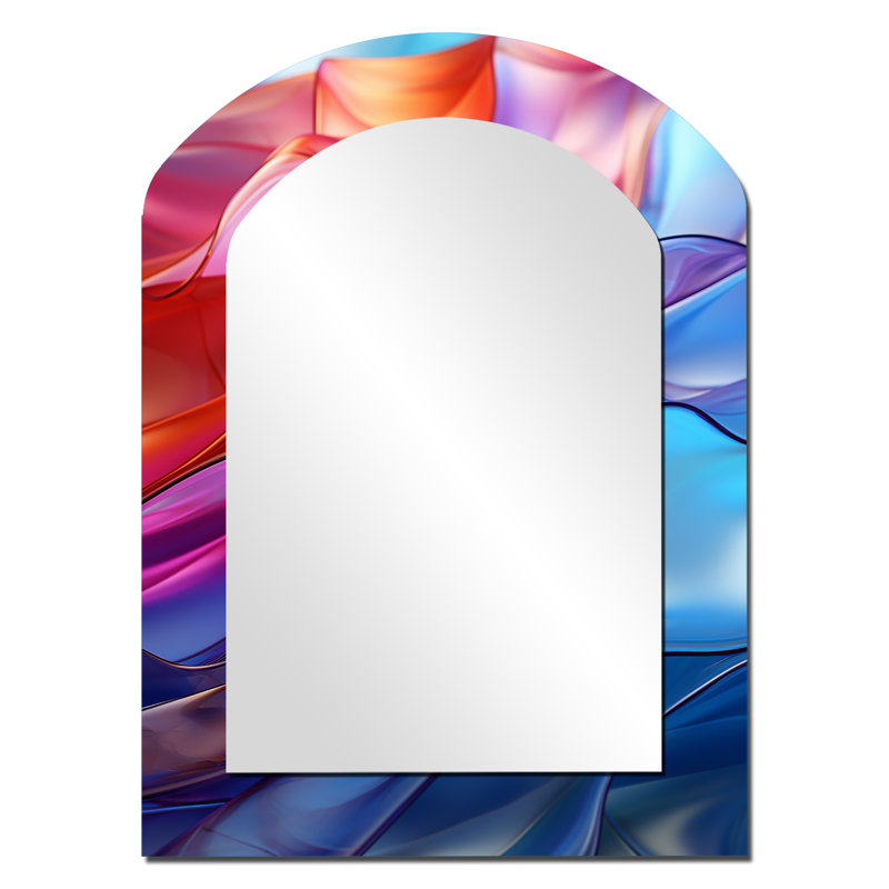 Rainbow Abstract réfractions I - miroir mural décoratif asymétrique arc-en-ciel, miroir arqué traditionnel, impression sur métal