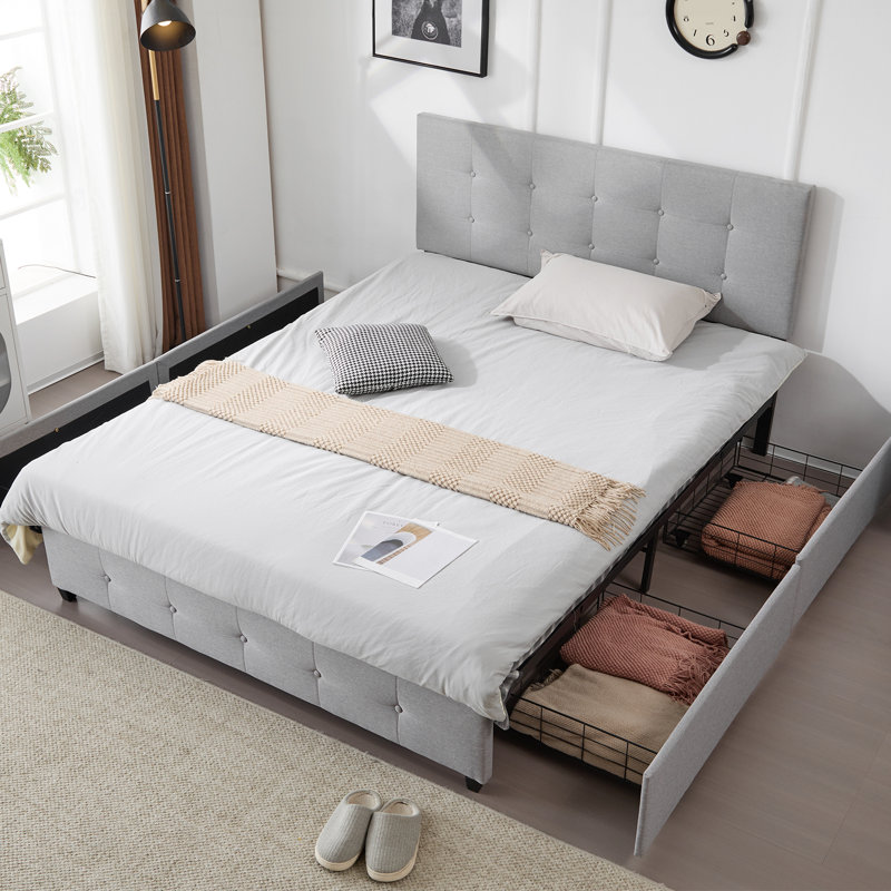 Storage Bed Frame With 4 Drawers, Gray