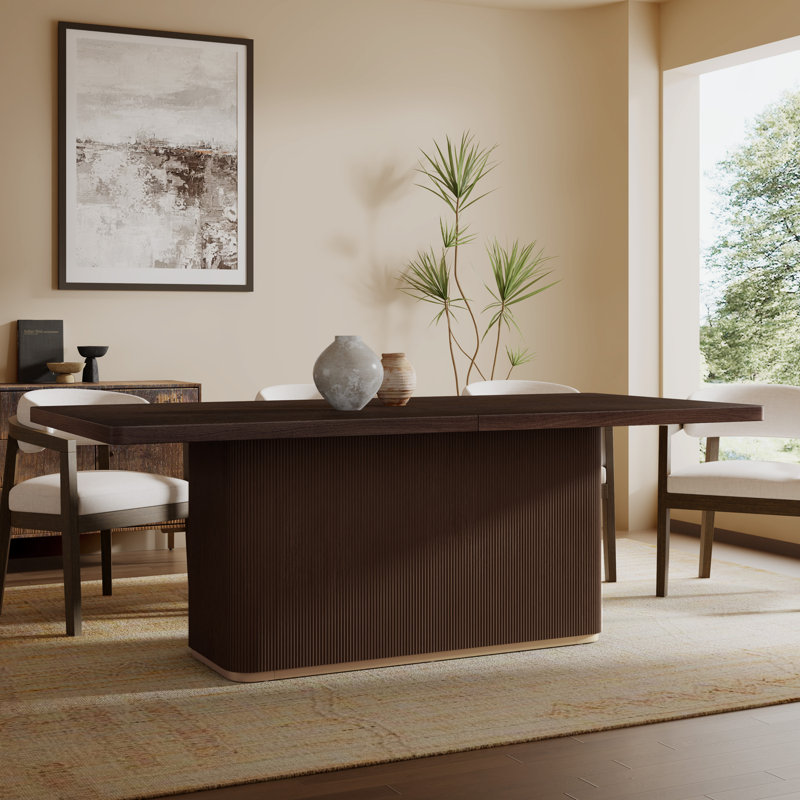 Defeo 84'' Rectangular Mid-Century Modern Dining Table With Ash Veneer Top – Seats 6 To 8, Dark Brown