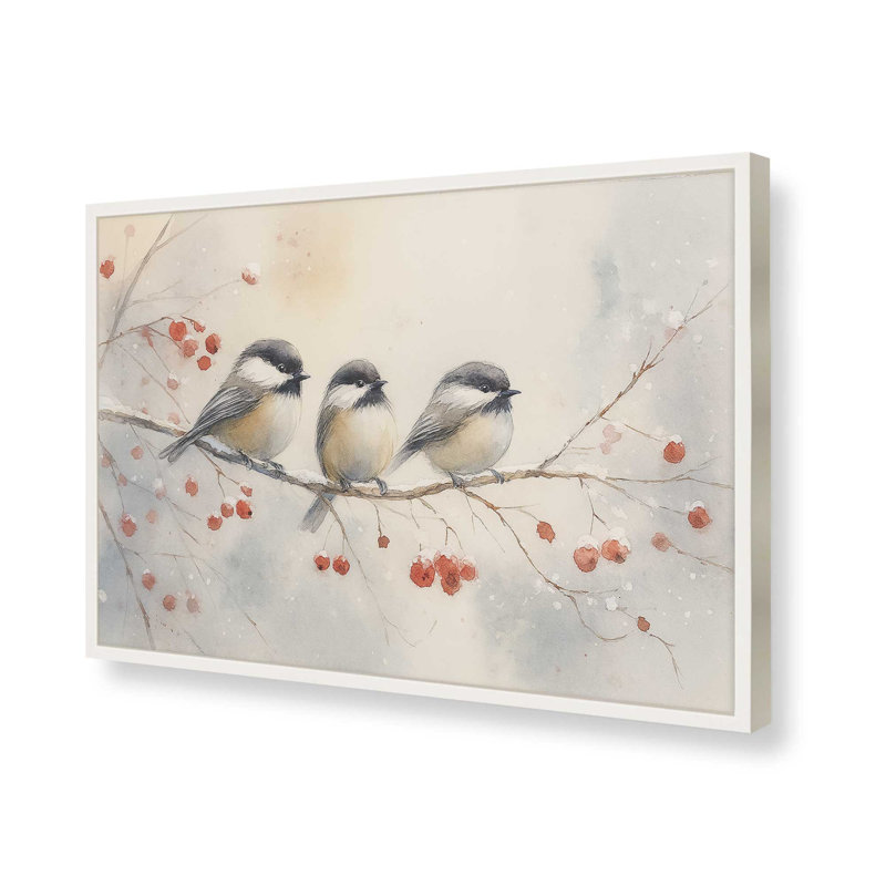 «Three Winter Songbirds», reproduction d'art, 8 po x 10 po, Blanc opaque