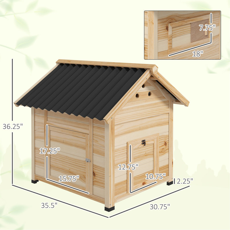 Pet Coop,Wooden House with Openable Roof, Noir / bois naturel