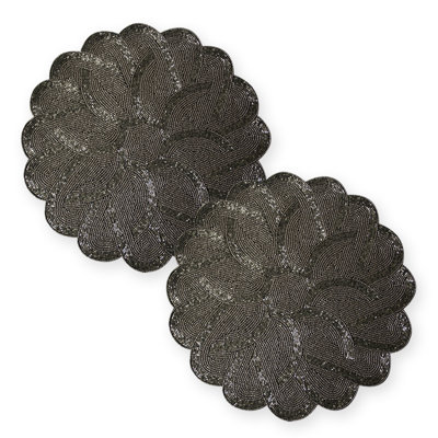 Ensemble de 2 napperons en polyester argenté brodé en polyester pour décorations de Noël