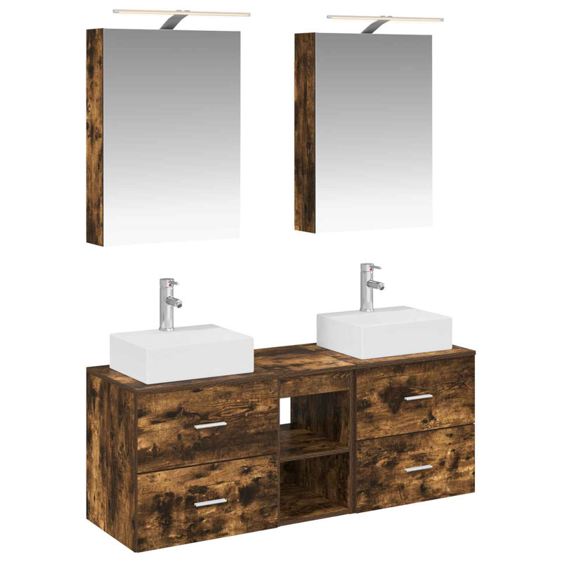 Vanity & Mirror Set, Dark Wood