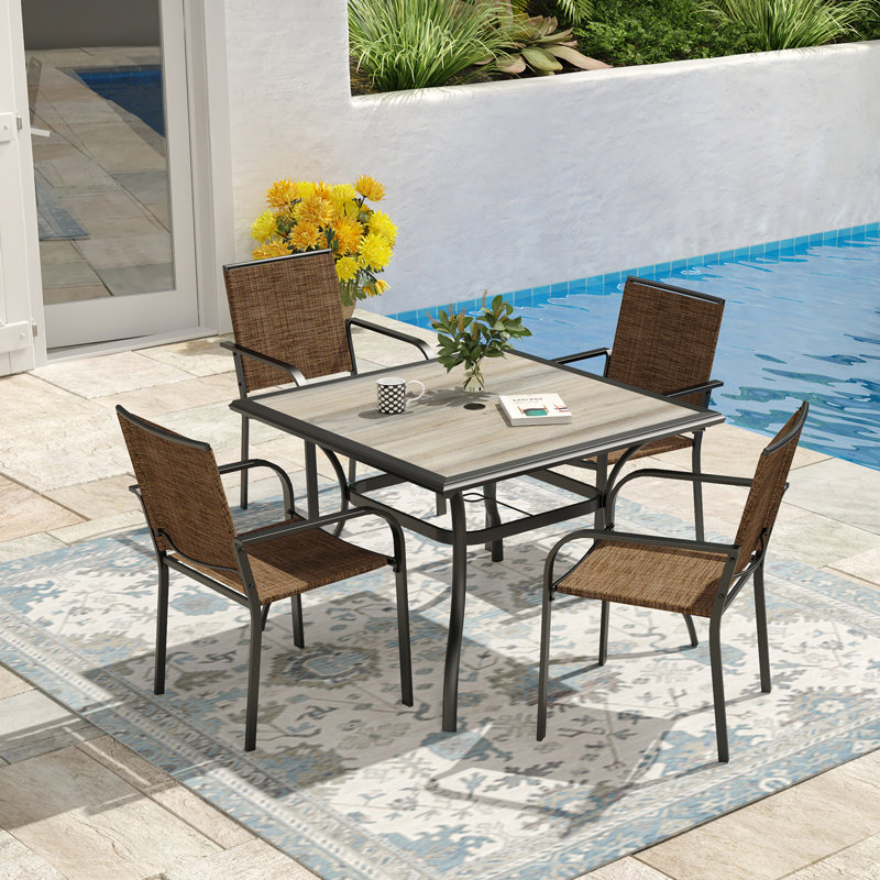 4 - Person Patio Dining Set With Square Table, Brown