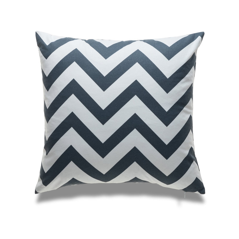 Chevron Pattern With Polyester Insert Pillow, White/Navy Blue
