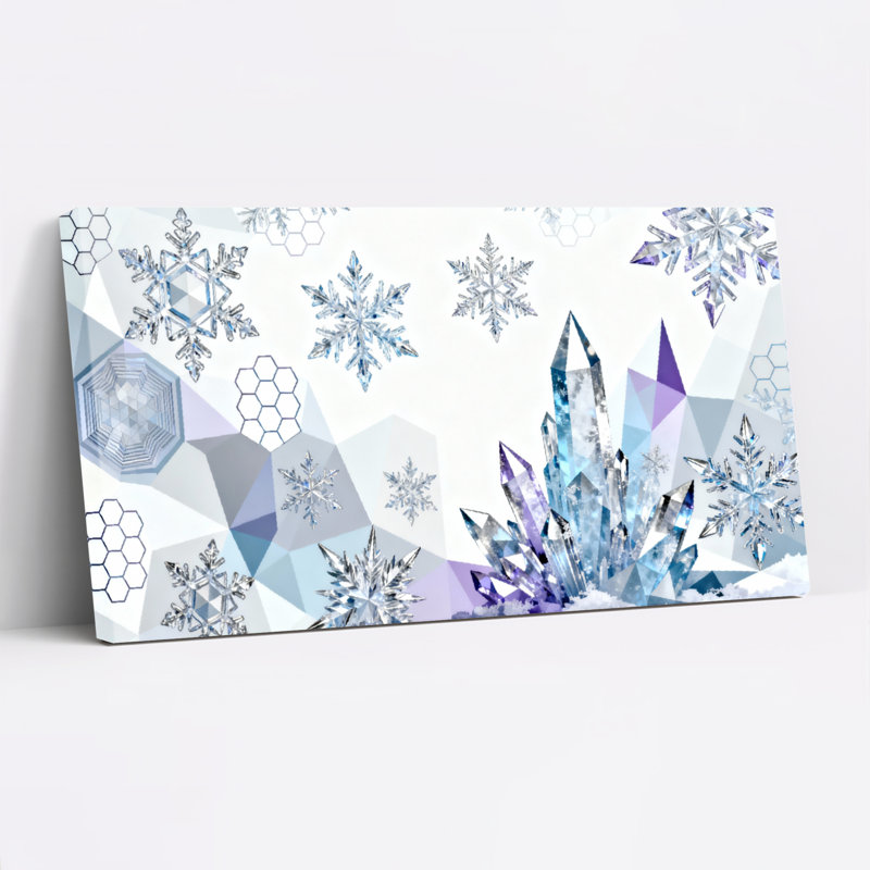 Ensemble de 1 tableau sur toile à motif géométrique flocons de neige et cristaux, H 12 po x l 36 po