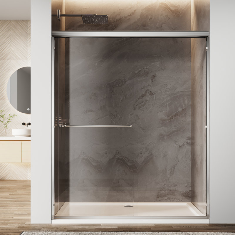 60" X 72" Double Sliding Doors with Double-handle towel rack and 1/4" Tempered Glass, Chrome, Chrome