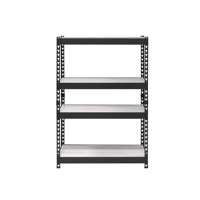 Bibliothèque naturelle et noire, étagère rectangulaire à 4 niveaux avec cadre en métal, étagère de rangement industrielle et étagère à livres