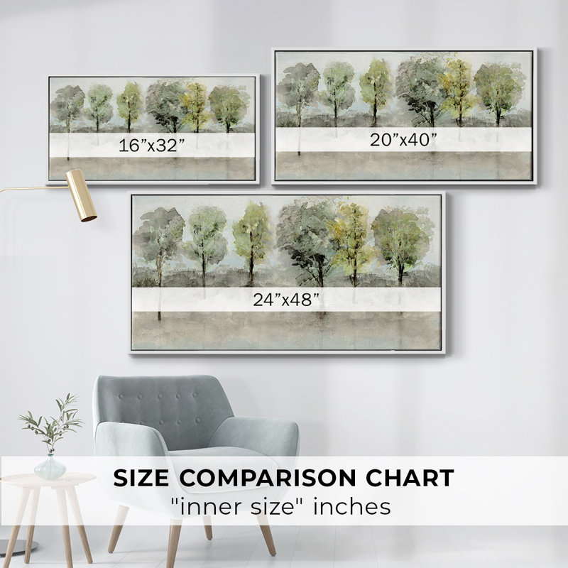 Debruce Tree Line - Toile tendue avec châssis encadré - Prêt à être accroché, H 21 po x l 41 po, Blanc