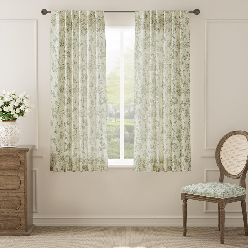 Whiteny Floral Semi-Sheer Curtain, 50" W x 63" L, Sage Green