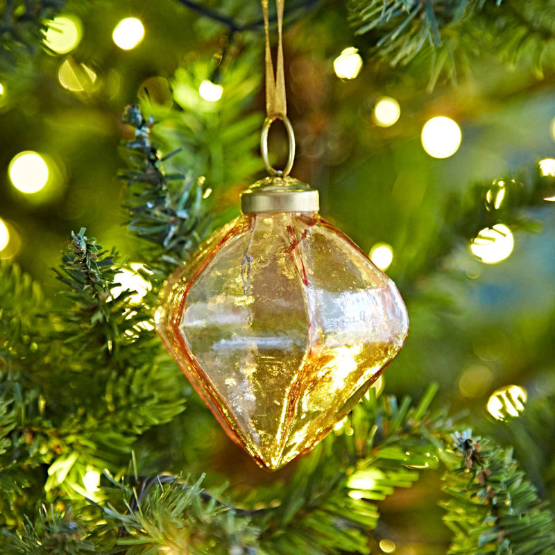 Coloured Recycled Glass Diamond Bauble, Gold