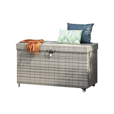 Boîte de rangement en osier de 200 gallons avec roulettes, boîte de rangement extérieure toutes saisons, bac de rangement en rotin pour meubles de patio, coussins d'extérieur, rangement de piscine et outils de jardin