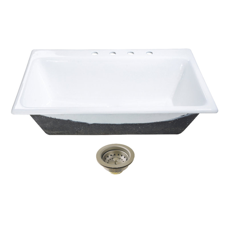 Kingston Brass Towne 36-Inch Cast Iron Self-Rimming Single Bowl Drop-In Kitchen Sink With 4-Hole Drain And Strainer