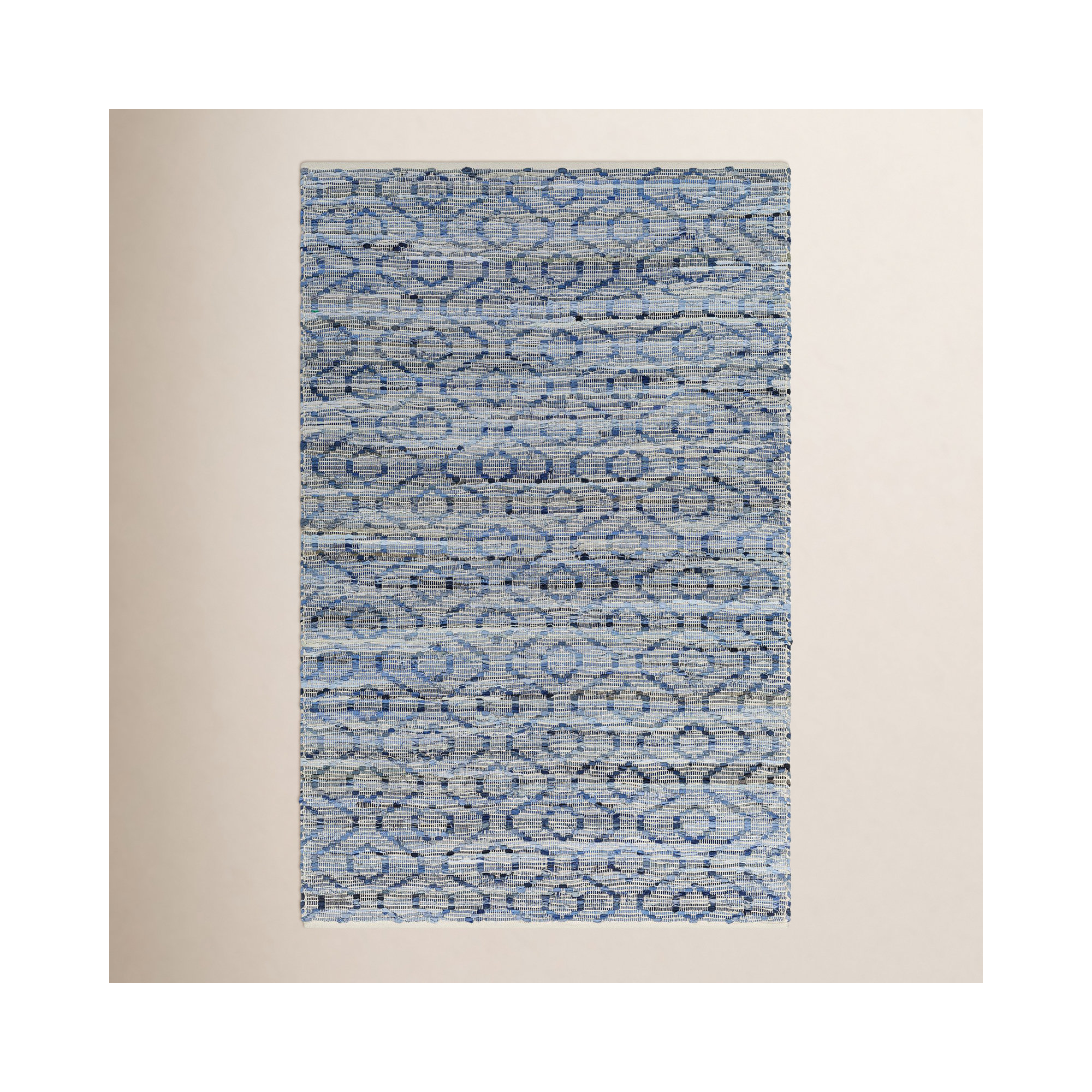 Denyer Handmade Recycled P.E.T Tan, Beige, Dark Blue, Blue, Light Blue Rug, Rectangle 27" x 45"