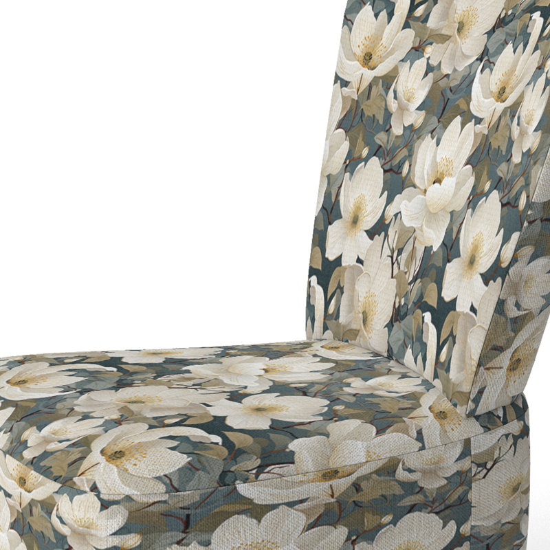 White and Green Rose Flowers - Chaise d'appoint rembourrée Farmhouse, chaise d'appoint blanche