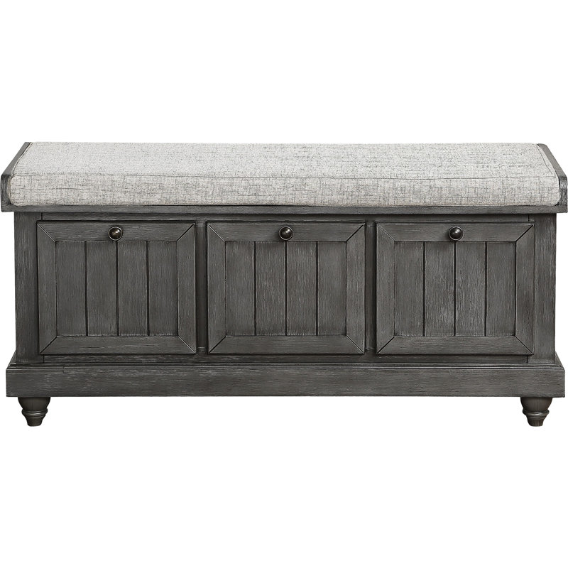 Solid Wood Bench In Dark Gray With Flip-Top Storage Feature Soft Close Hinges And Foam Cushion, Dark Gray